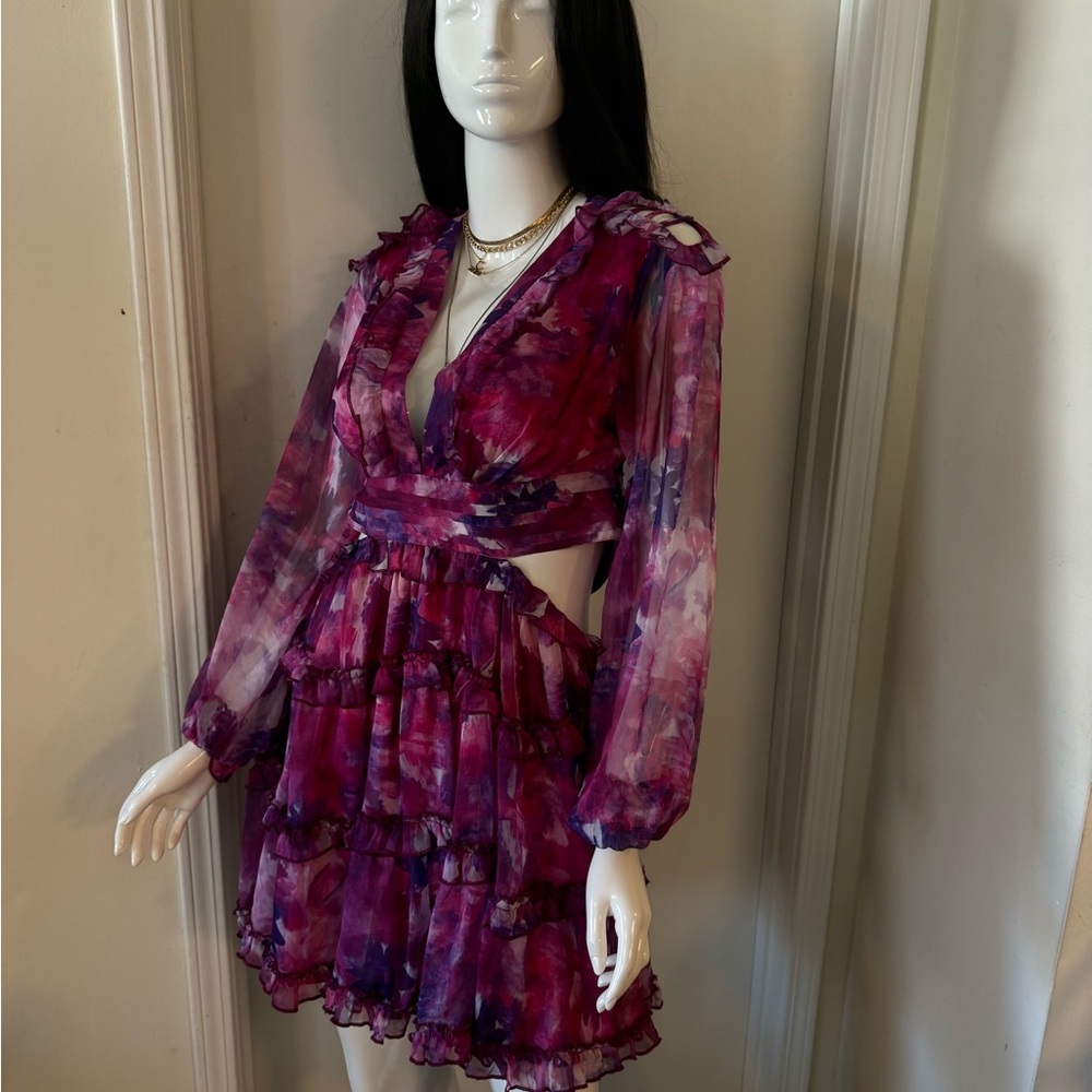 Chic Long Sleeve Floral Dress in Purple